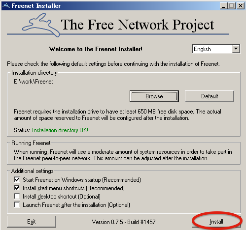 Freenetのインストーラー画面